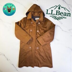 LL Bean Womens 12 Classic Lambswool Duffel Coat Brown Quilted Long Winter Jacket